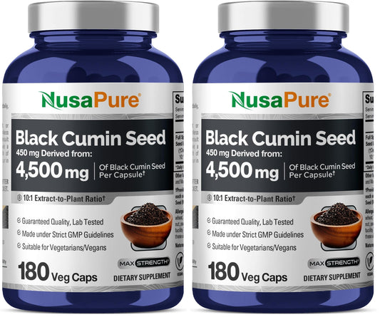 NusaPure Black Cumin Seed 10:1 Extract – 450 mg per Serving, 180 Veggie Caps (2-Pack)