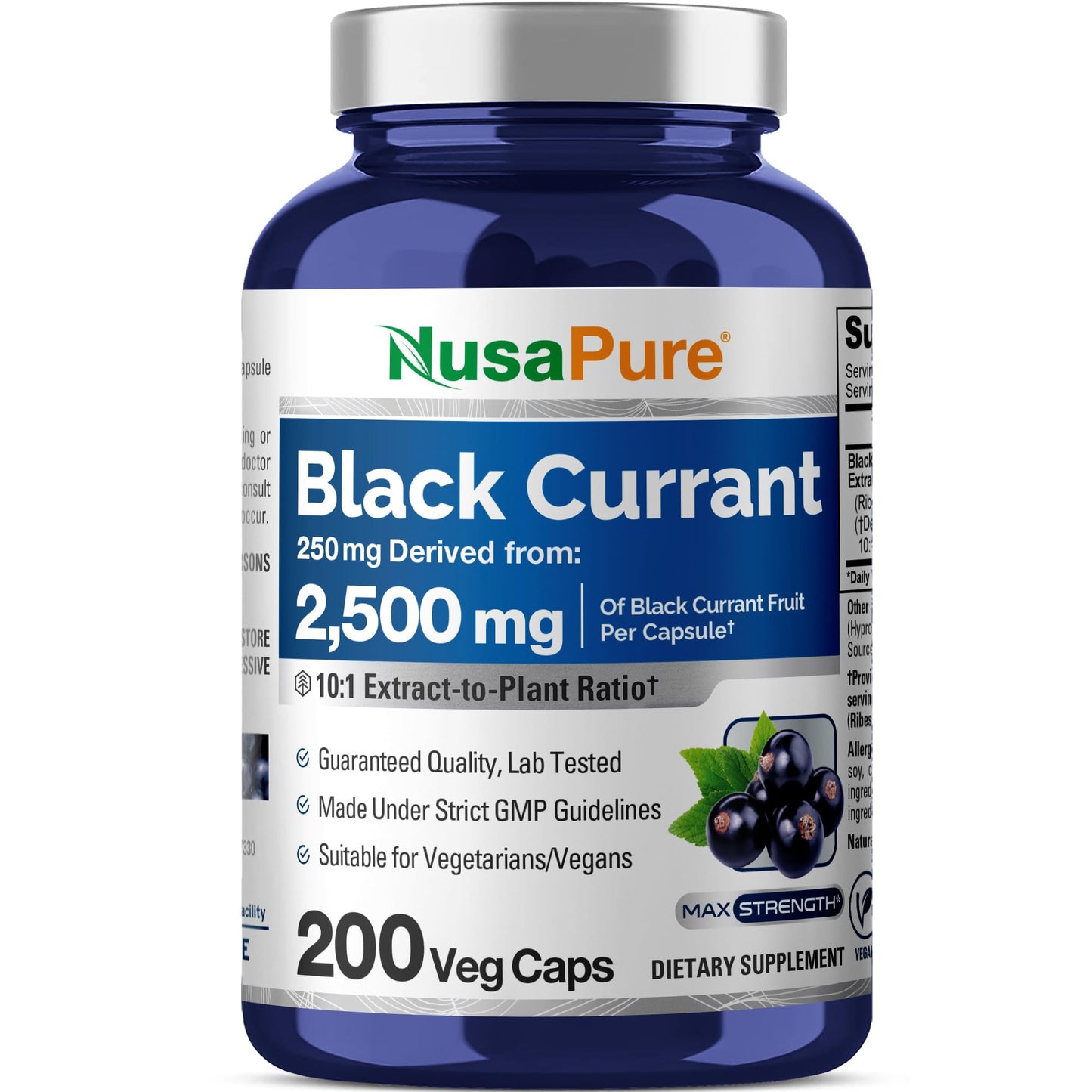 NusaPure Black Currant 10:1 Extract – 250 mg (Equivalent to 2,500 mg) per Veg Cap | 200 Vegan, Non-GMO