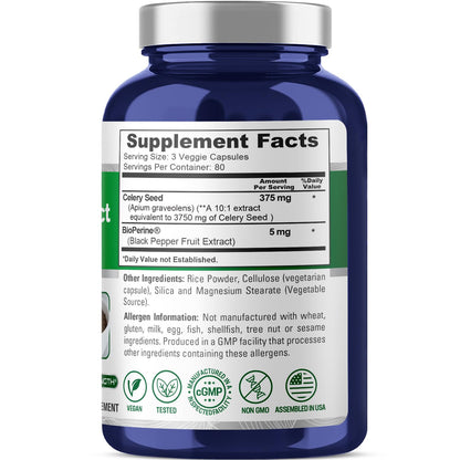 NusaPure Celery Seed Capsules 10:1 Extract – 375 mg (3750 mg eq), 240 Veggie Caps, Non-GMO, Vegan