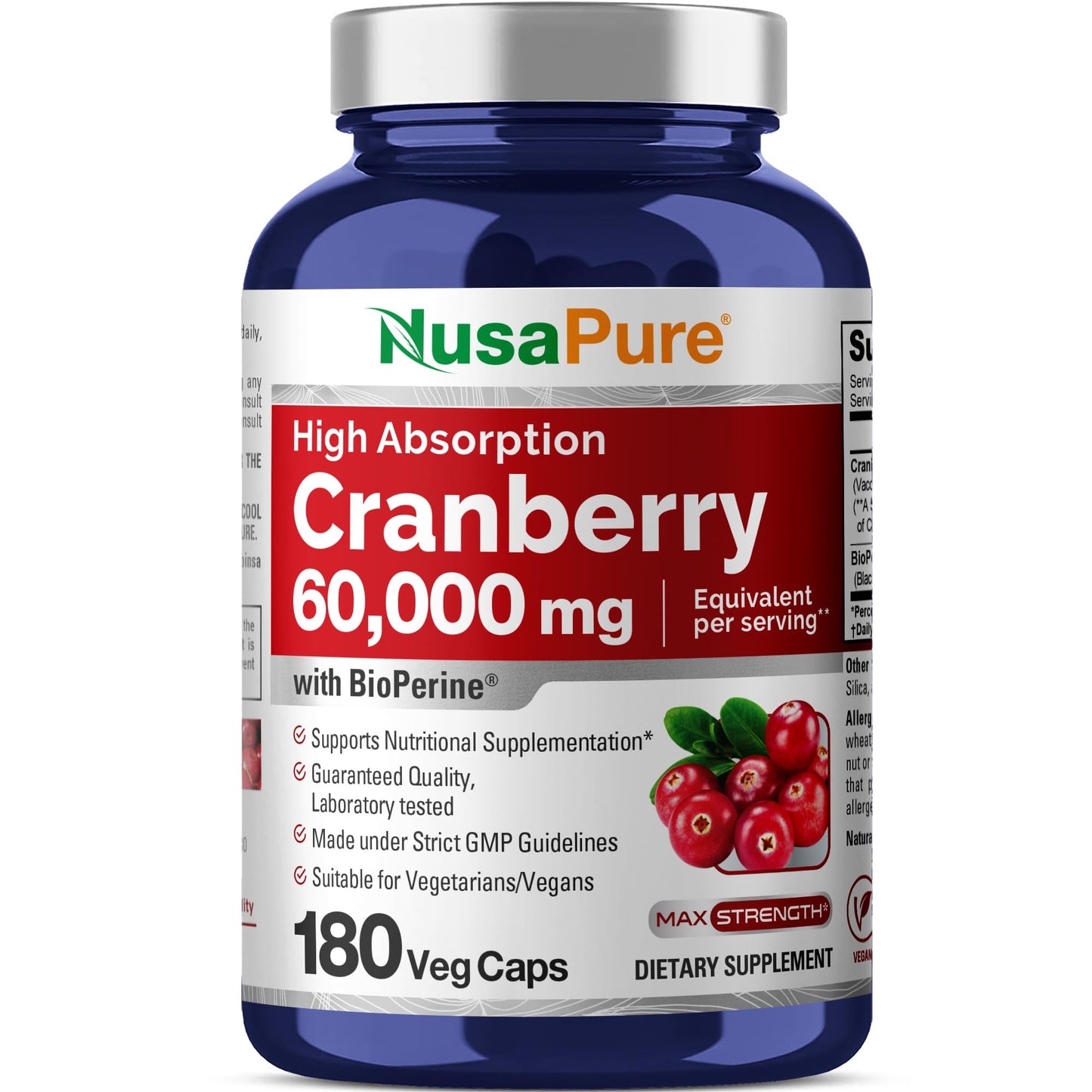 NusaPure Cranberry 60,000 mg – 180 Veg Caps | Bioperine, Non-GMO, Vegan