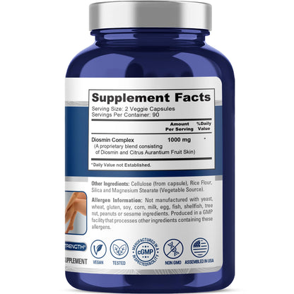 NusaPure Diosmin Complex 1,000mg per Serving | 180 Veggie Caps | Vegan, Non-GMO | Citrus Aurantium