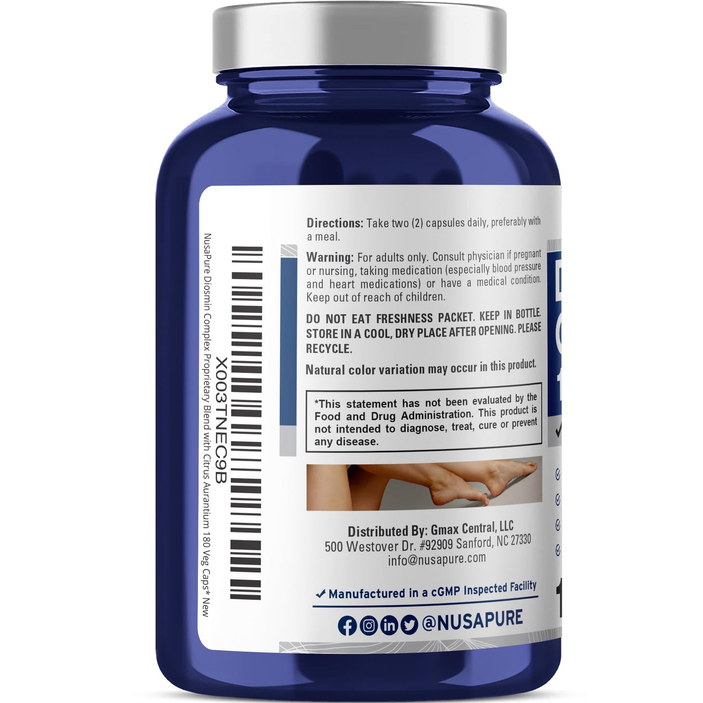 NusaPure Diosmin Complex 1,000mg per Serving | 180 Veggie Caps | Vegan, Non-GMO | Citrus Aurantium