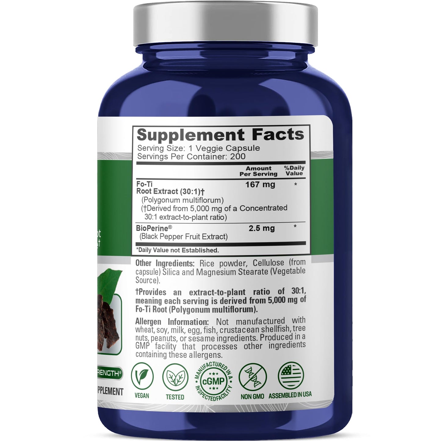 NusaPure Fo-Ti 30:1 Extract – 167 mg per Veg Cap (5000 mg), 200 Caps, Non-GMO, Vegan, Bioperine | Pack of 2