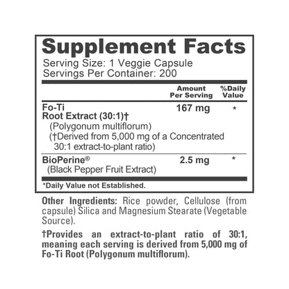 NusaPure Fo-Ti 30:1 Extract – 167 mg per Veg Cap (5000 mg), 200 Caps, Non-GMO, Vegan, Bioperine | Pack of 2