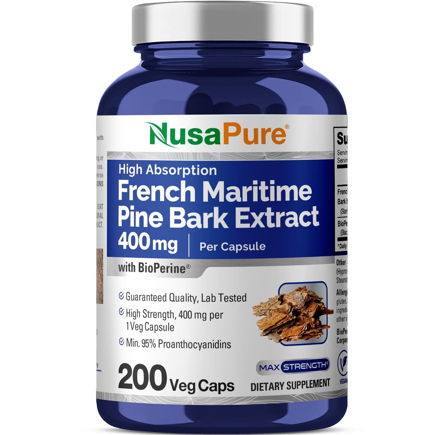 NusaPure French Maritime Pine Bark Extract 400mg – 200-Day Vegan Capsules
