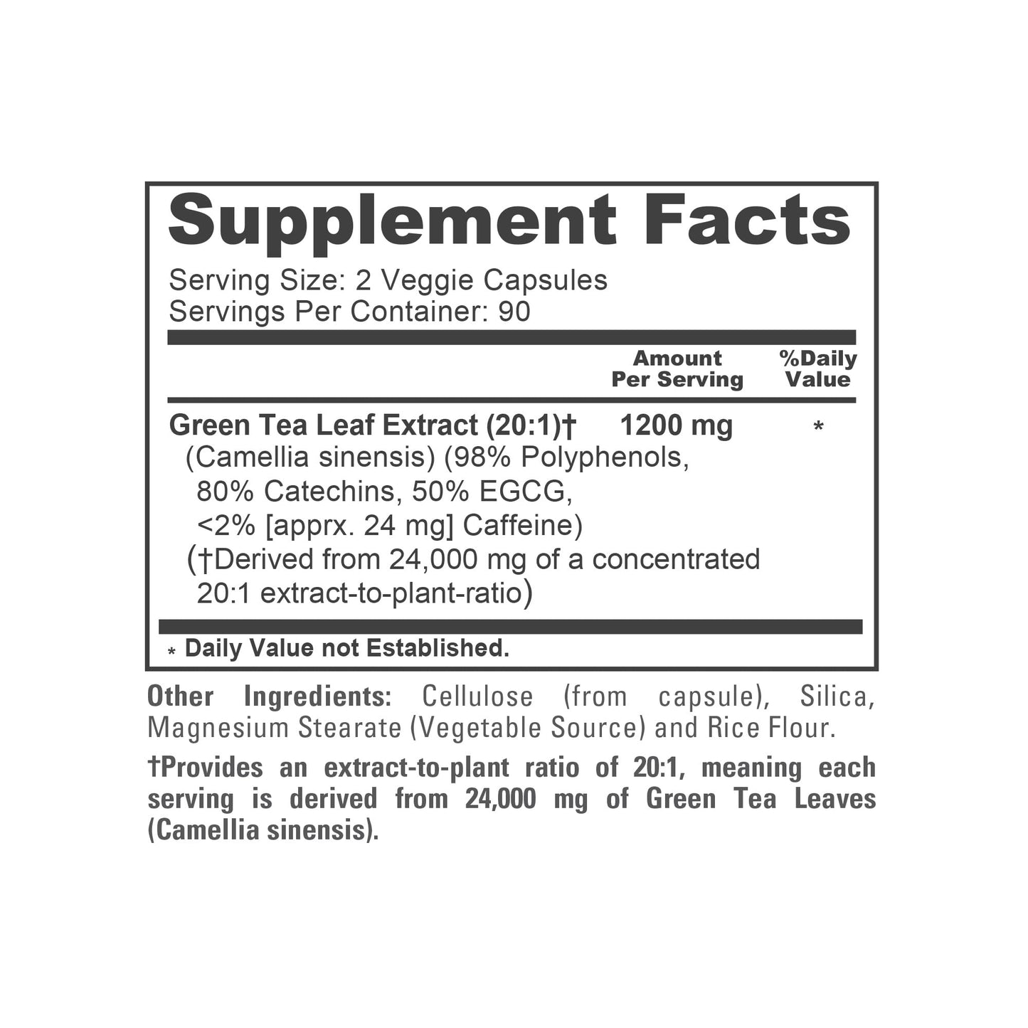 NusaPure Green Tea 20:1 Extract, 1200 mg Equivalent to 24000mg, 180 Vegan Capsules, 50% EGCG, 98% Polyphenols, 80% Catechins
