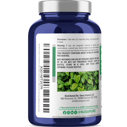 NusaPure Green Tea 20:1 Extract, 1200 mg Equivalent to 24000mg, 180 Vegan Capsules, 50% EGCG, 98% Polyphenols, 80% Catechins