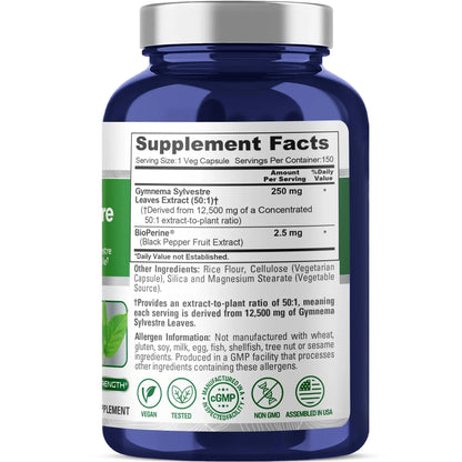 NusaPure Gymnema Sylvestre 50:1 Extract - 12,500 mg per Capsule, 150 Vegan Caps (Pack of 2) - Bioperine BritishVita | Premium UK Vitamins & Wellness Supplements