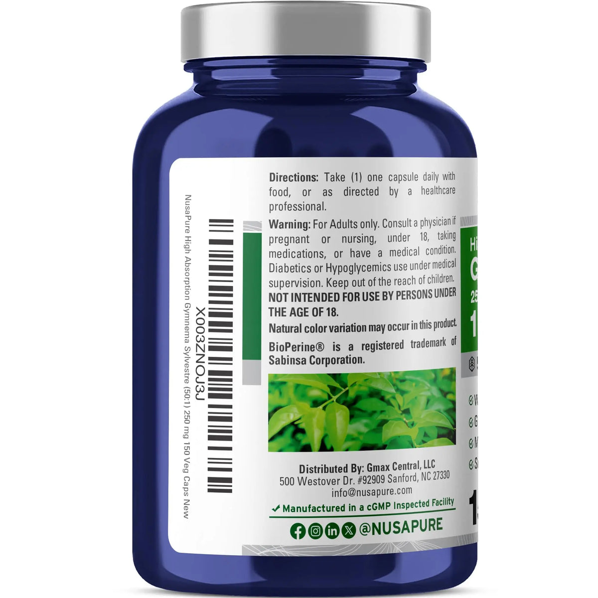 NusaPure Gymnema Sylvestre 50:1 Extract - 12,500 mg per Capsule, 150 Vegan Caps (Pack of 2) - Bioperine BritishVita | Premium UK Vitamins & Wellness Supplements