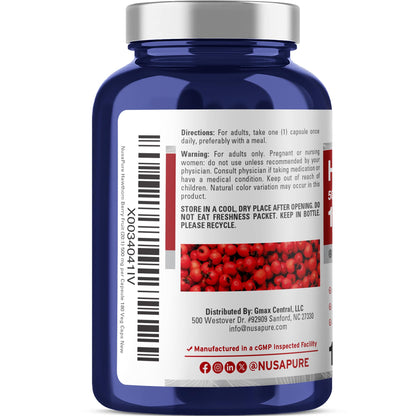 NusaPure Hawthorn Berry 20:1 Extract – 500 mg per Capsule, 180 Veg Caps