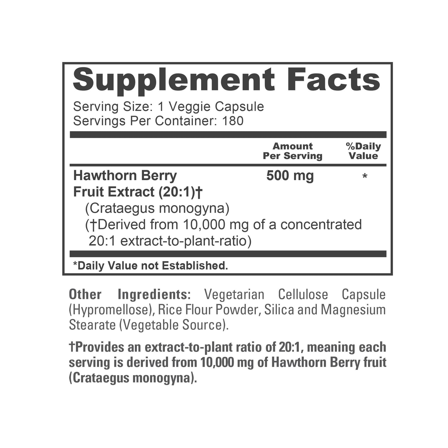 NusaPure Hawthorn Berry 20:1 Extract – 500 mg per Capsule, 180 Veg Caps