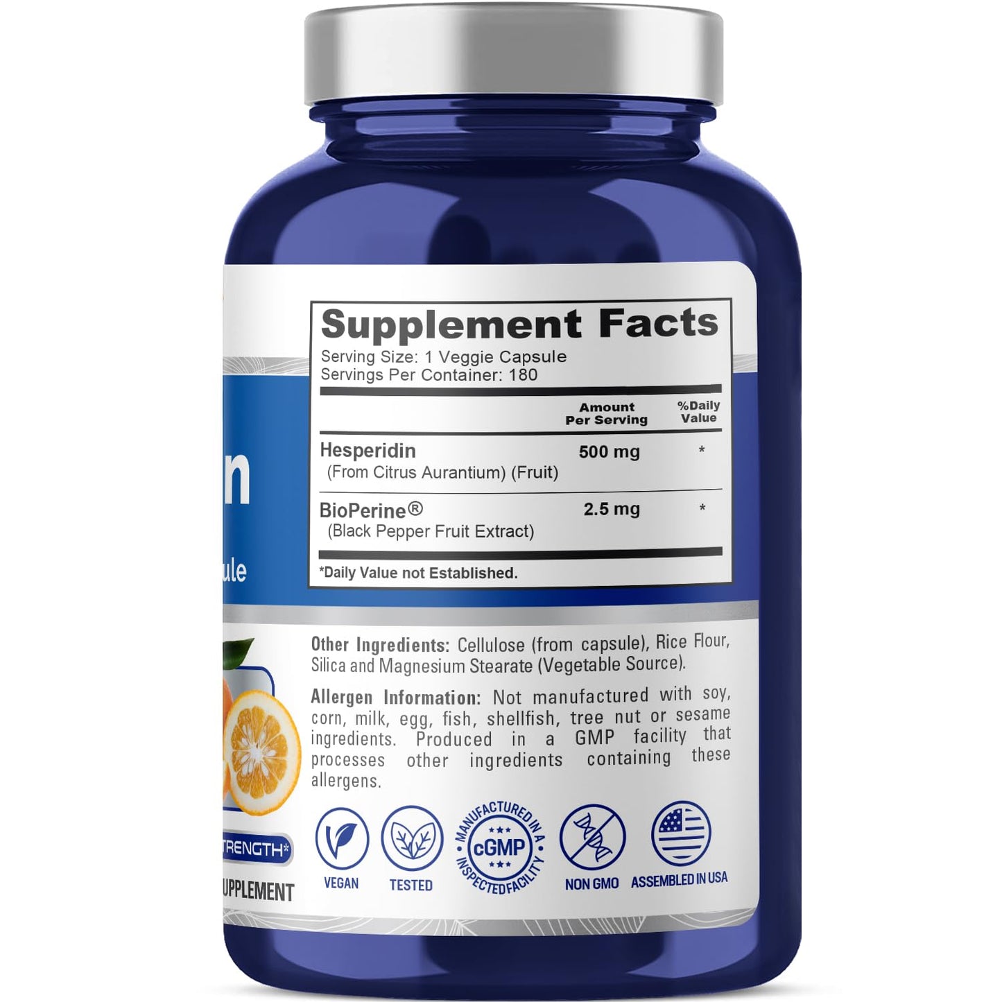 NusaPure Hesperidin 500 mg Veggie Caps – 180 Count | BioPerine, High Absorption, Non-GMO