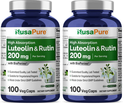 NusaPure Luteolin Complex with Rutin 200 mg – 100 Veg Capsules (Pack of 2)