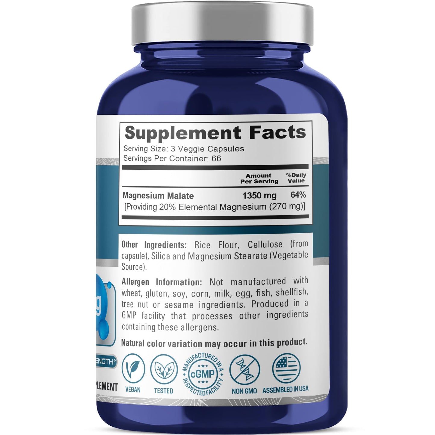 NusaPure Magnesium Malate 1350mg Veggie Capsules – 200 Count | Vegan, Non-GMO
