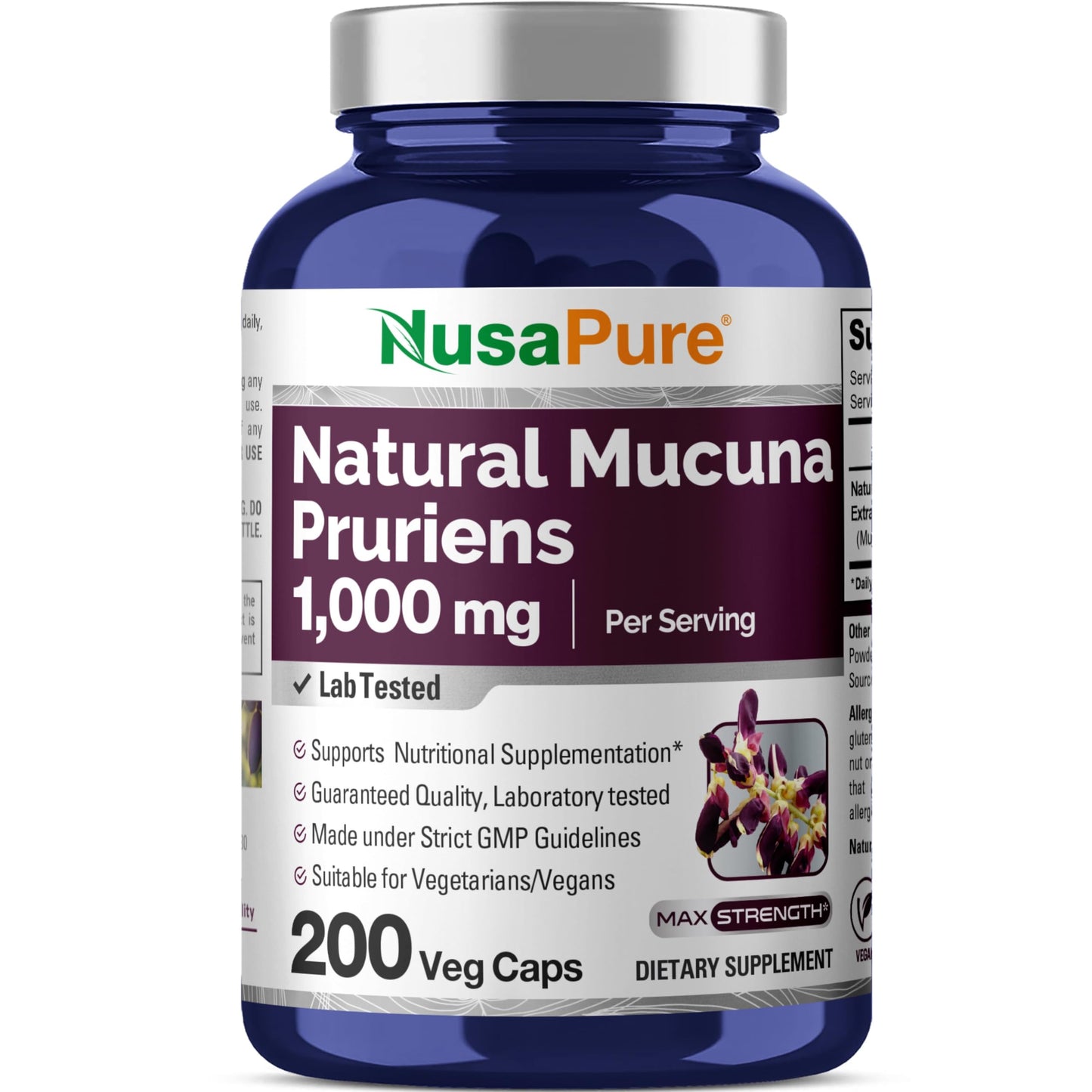 NusaPure Mucuna Pruriens 1000mg | 200 Veggie Caps – Non-GMO, Vegan