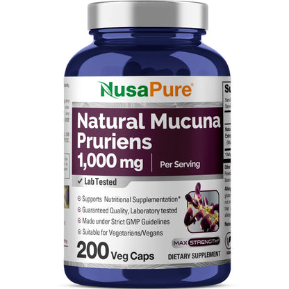 NusaPure Mucuna Pruriens 1000mg | 200 Veggie Caps – Non-GMO, Vegan