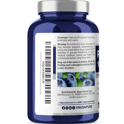 NusaPure Pterostilbene 150mg – 180 Veggie Caps | Non-GMO, Vegan