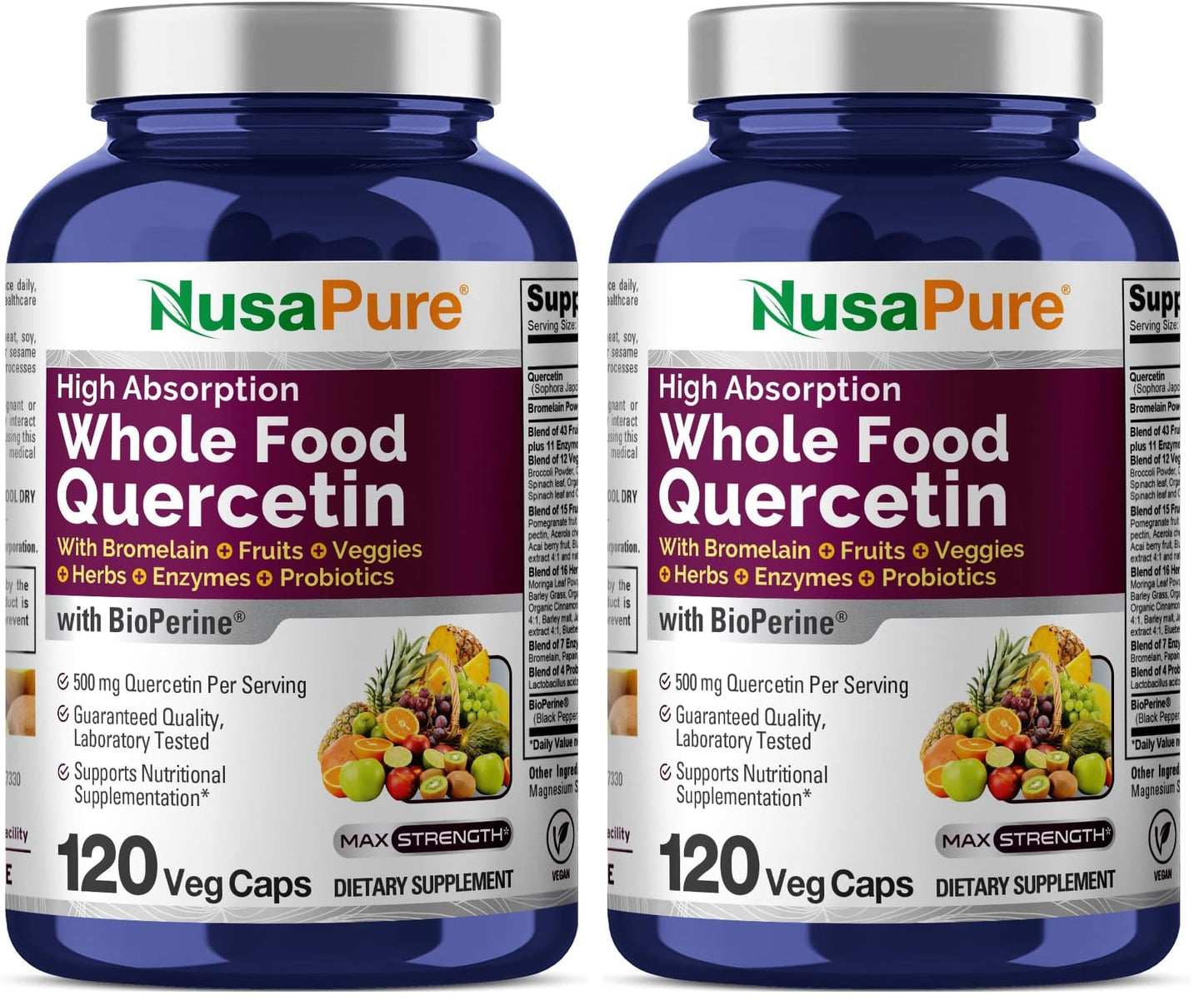 NusaPure Quercetin with Bromelain 500mg – 120 Veggie Caps | Pack of 2 | Vegan, Non-GMO, Bioperine