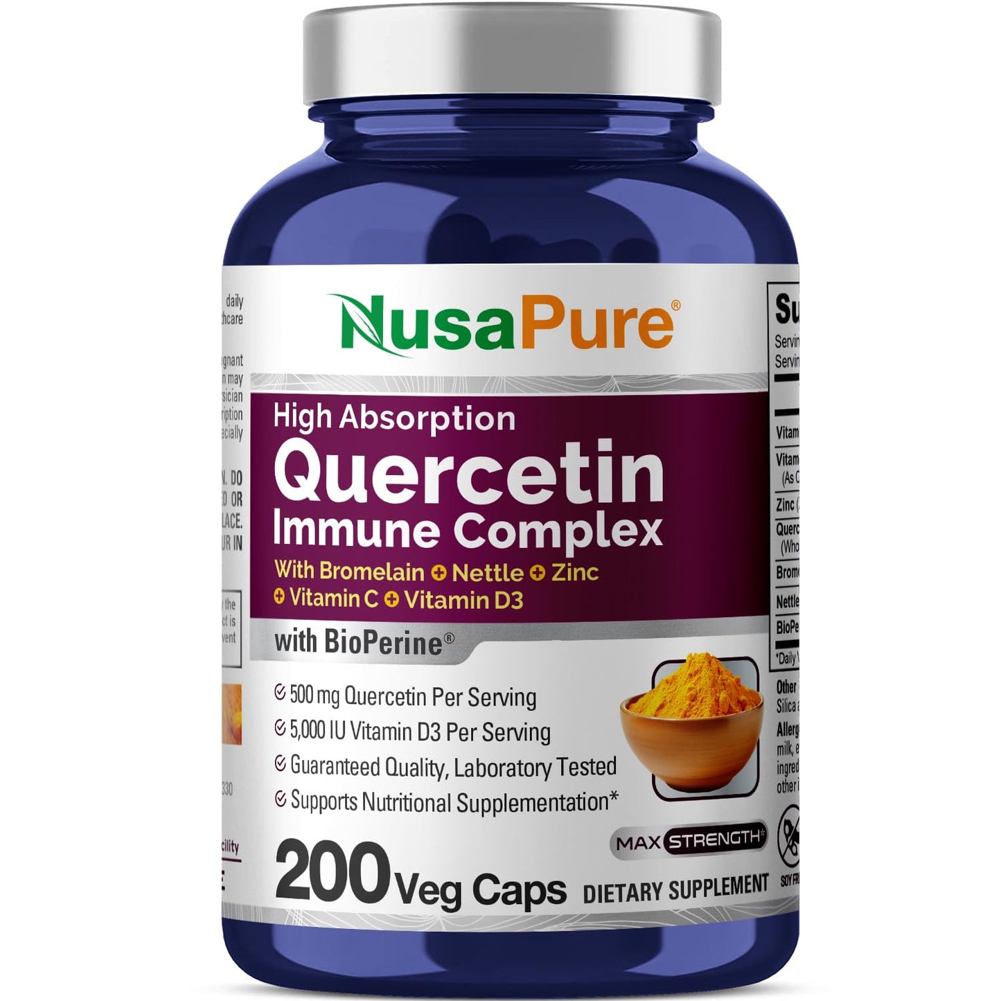 NusaPure Quercetin Complex | Bromelain, Vitamin C & D3 | 200 Veggie Caps - Non-GMO