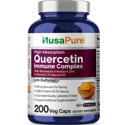 NusaPure Quercetin Complex | Bromelain, Vitamin C & D3 | 200 Veggie Caps - Non-GMO