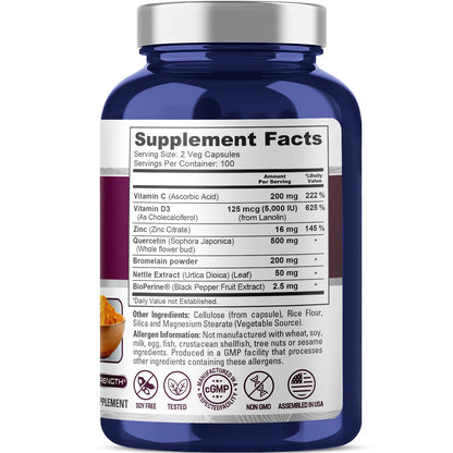 NusaPure Quercetin Complex | Bromelain, Vitamin C & D3 | 200 Veggie Caps - Non-GMO