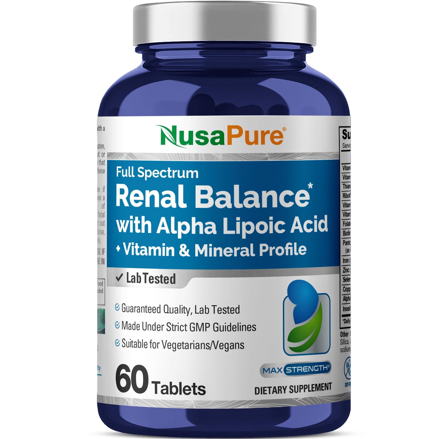 NusaPure Renal Balance with Alpha Lipoic Acid, Vitamin & Mineral – Vegetarian, Vegan, Non-GMO, 60 Tablets