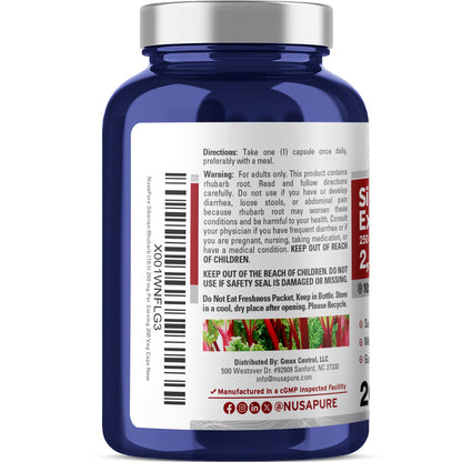 NusaPure Siberian Rhubarb 10:1 Extract – 250 mg per Capsule, 200 Veggie Capsules