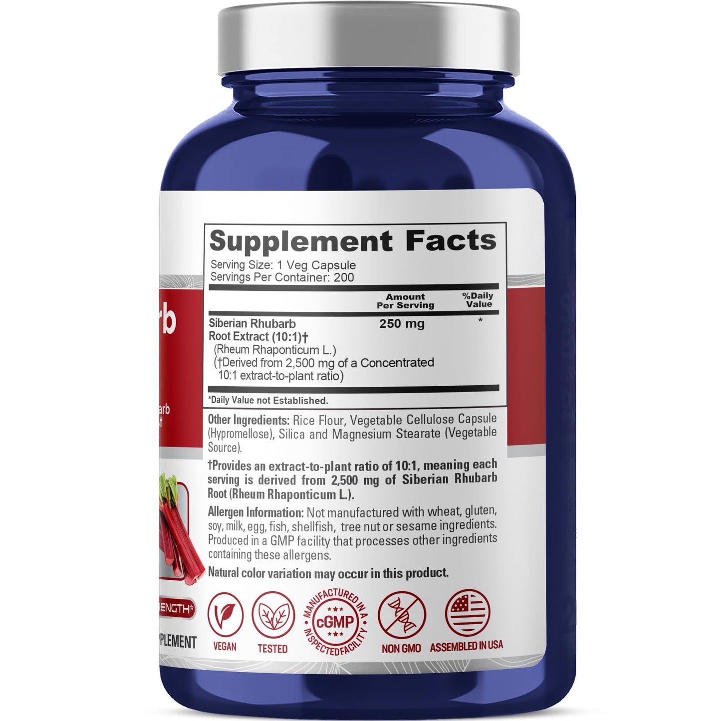 NusaPure Siberian Rhubarb 10:1 Extract – 250 mg per Capsule, 200 Veggie Capsules
