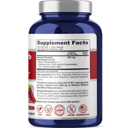 NusaPure Siberian Rhubarb 10:1 Extract – 250 mg per Capsule, 200 Veggie Capsules