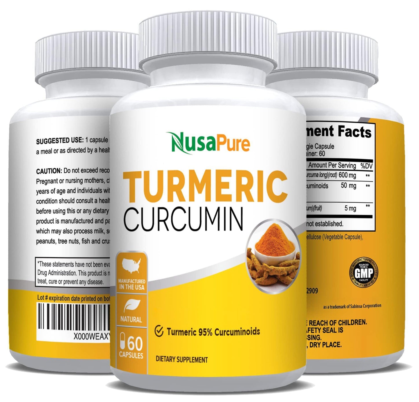 NusaPure Turmeric Curcumin 600 mg - 60 Capsules | 95% Curcuminoids