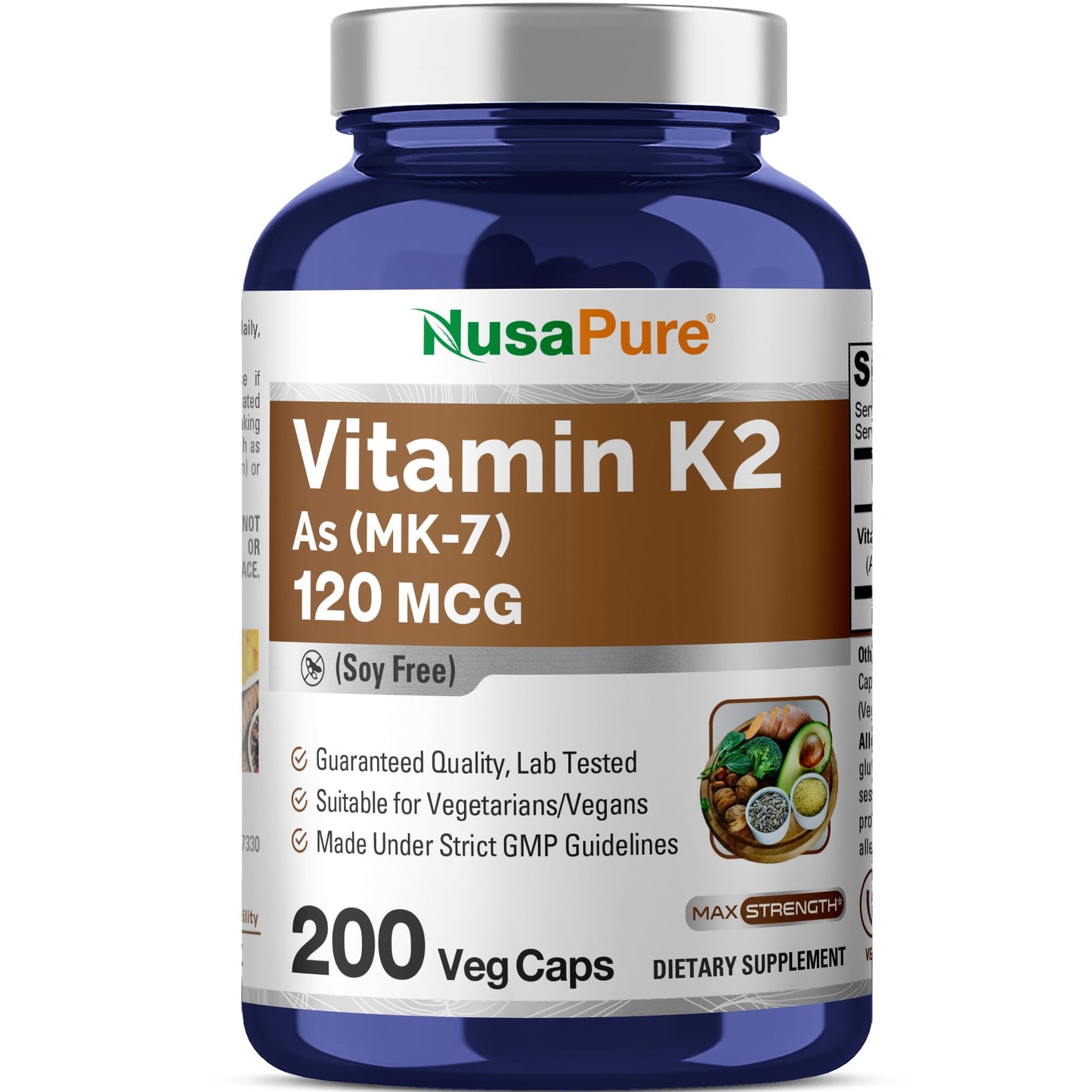NusaPure Vitamin K2 MK-7 120 mcg – 200 Veggie Caps | Soy Free, Non-GMO, Vegan