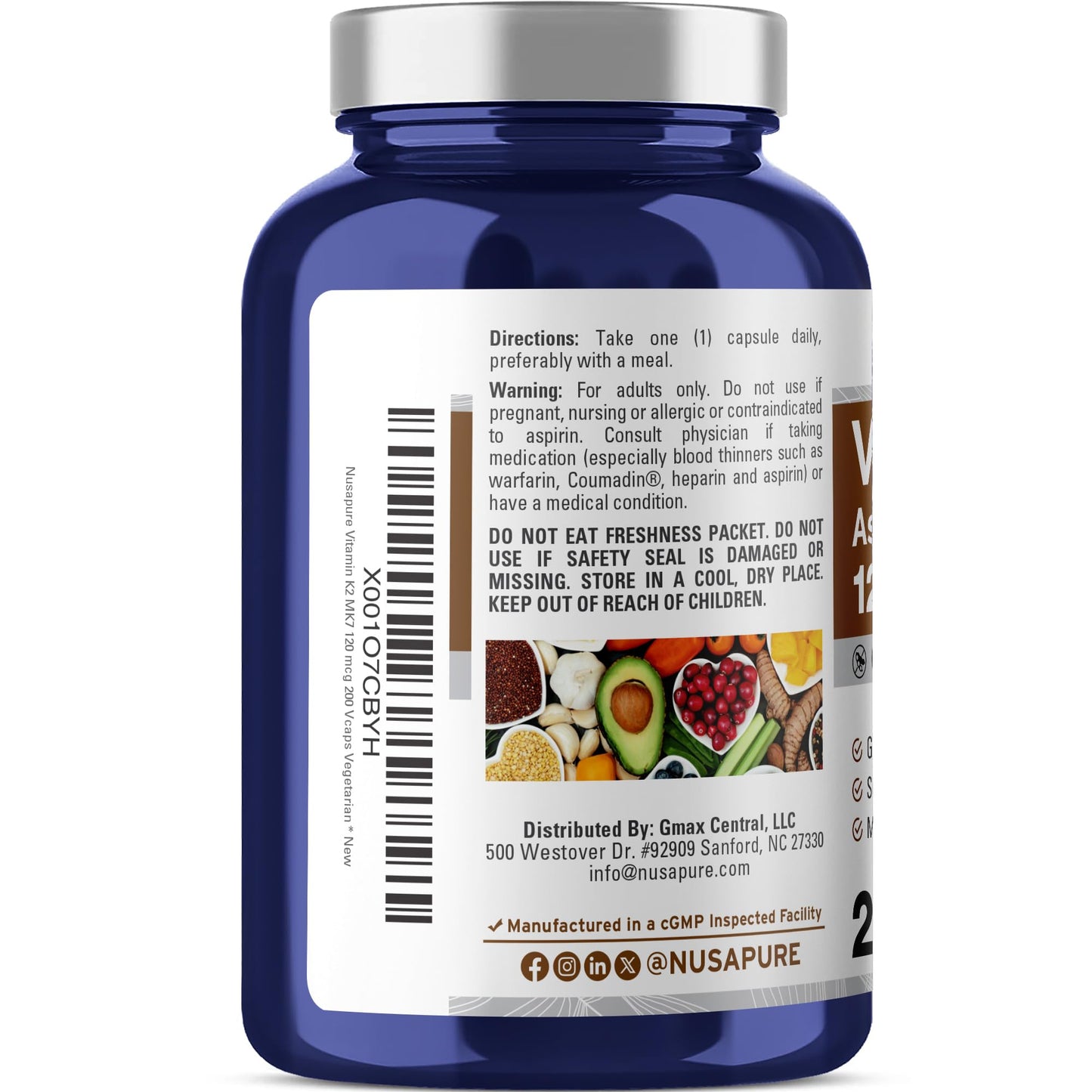 NusaPure Vitamin K2 MK-7 120 mcg – 200 Veggie Caps | Soy Free, Non-GMO, Vegan