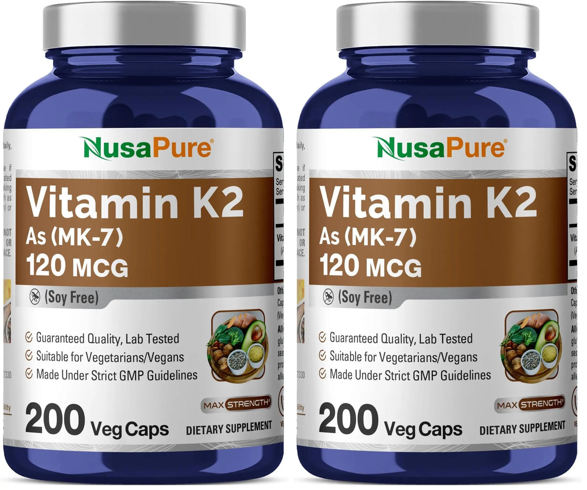 NusaPure Vitamin K2 MK-7 120 mcg – 200 Veggie Caps (Soy Free, Non-GMO, Vegan) Pack of 2 BritishVita | Premium UK Vitamins & Wellness Supplements