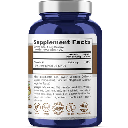 NusaPure Vitamin K2 MK-7 120 mcg – 200 Veggie Caps (Soy Free, Non-GMO, Vegan) Pack of 2 BritishVita | Premium UK Vitamins & Wellness Supplements