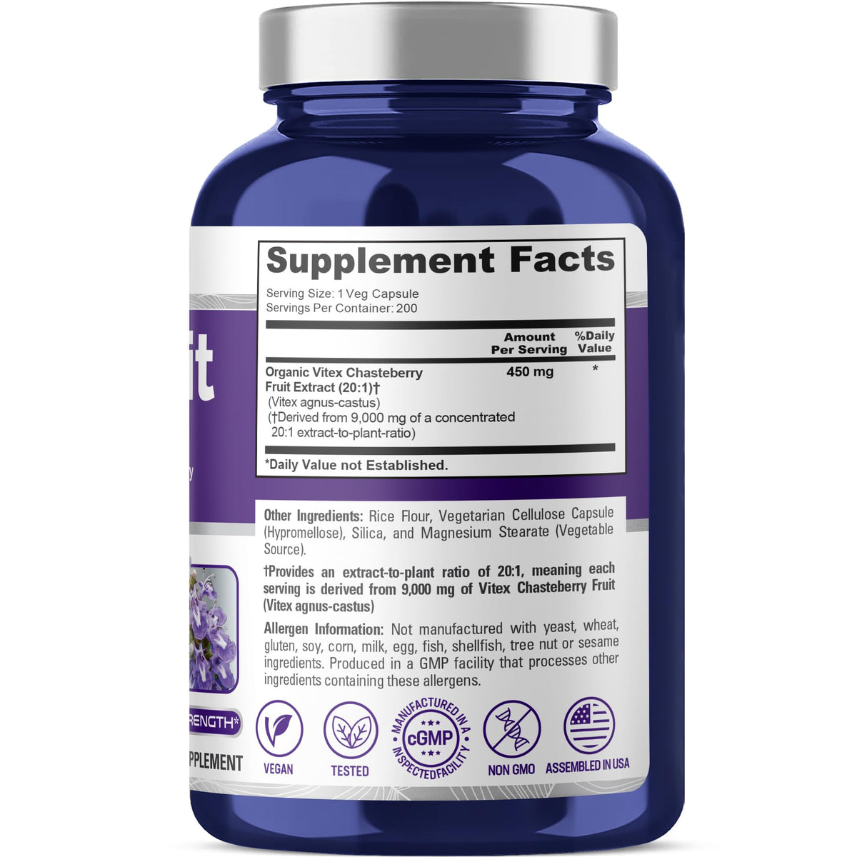 NusaPure Vitex Chasteberry 20:1 Extract — 450 mg per Capsule, 200 Vegan Capsules mythriftymom