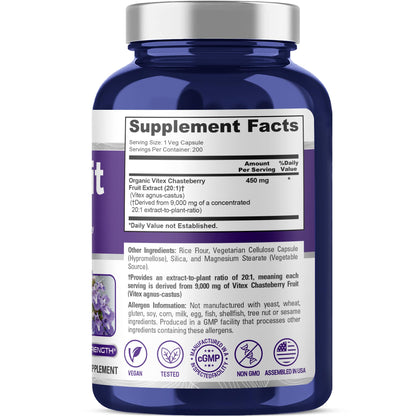 NusaPure Vitex Chasteberry 20:1 Extract — 450 mg per Capsule, 200 Vegan Capsules mythriftymom