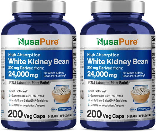 NusaPure White Kidney Beans 30:1 Extract – 24,000 mg Equivalent, 200 Vegan Capsules (Pack of 2) BritishVita | Premium UK Vitamins & Wellness Supplements