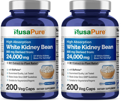 NusaPure White Kidney Beans 30:1 Extract – 24,000 mg Equivalent, 200 Vegan Capsules (Pack of 2) BritishVita | Premium UK Vitamins & Wellness Supplements