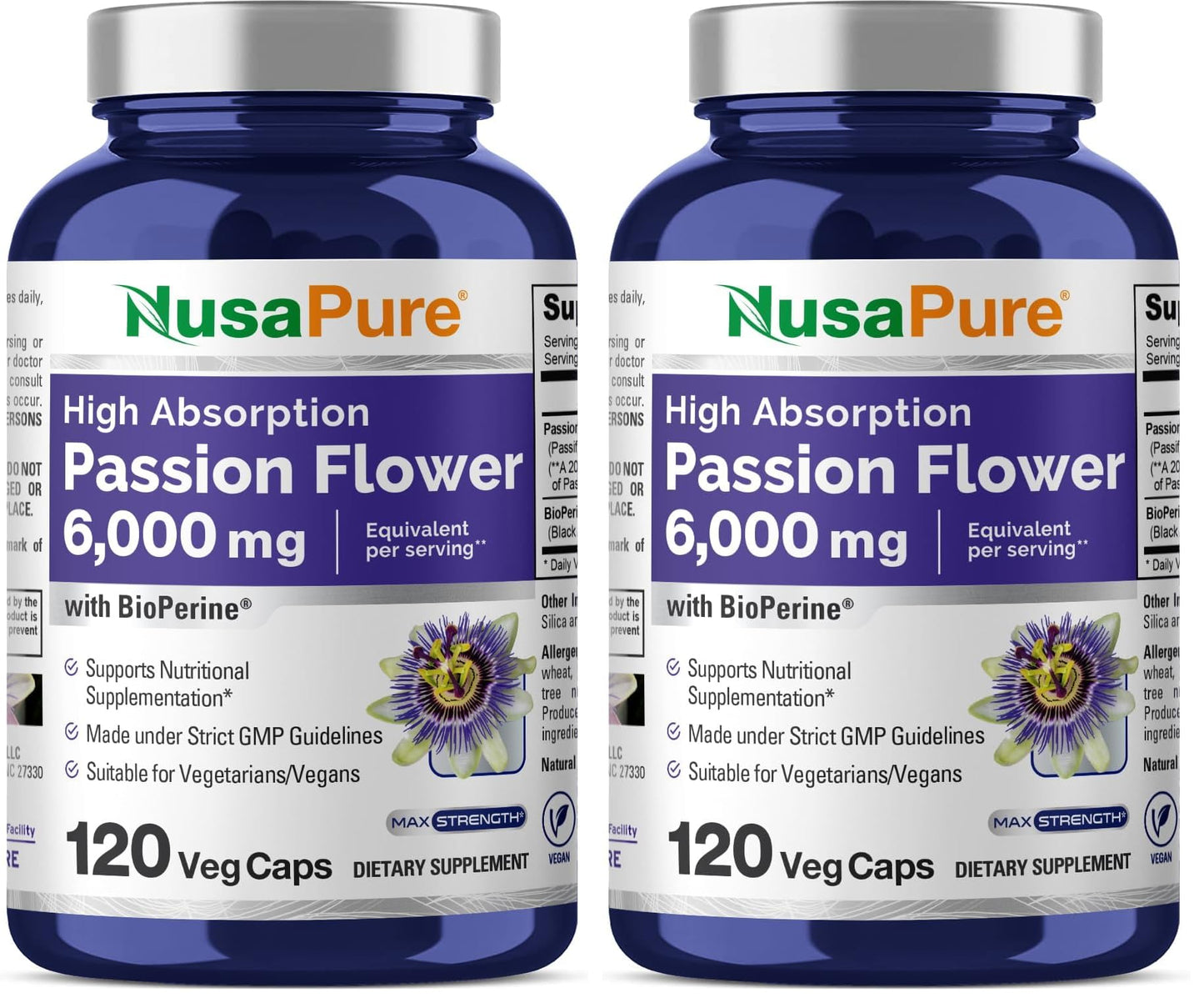 NusaPure Passion Flower 20:1 Extract – 120 Veggie Caps, Non-GMO, Bioperine (Pack of 2)