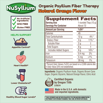 NuSyllium Organic Psyllium Husk Powder - USDA Organic, Natural Orange