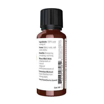 NOW Nutmeg Essential Oil - Steam Distilled, Energizing Aromatherapy, 100% Pure, 1 oz