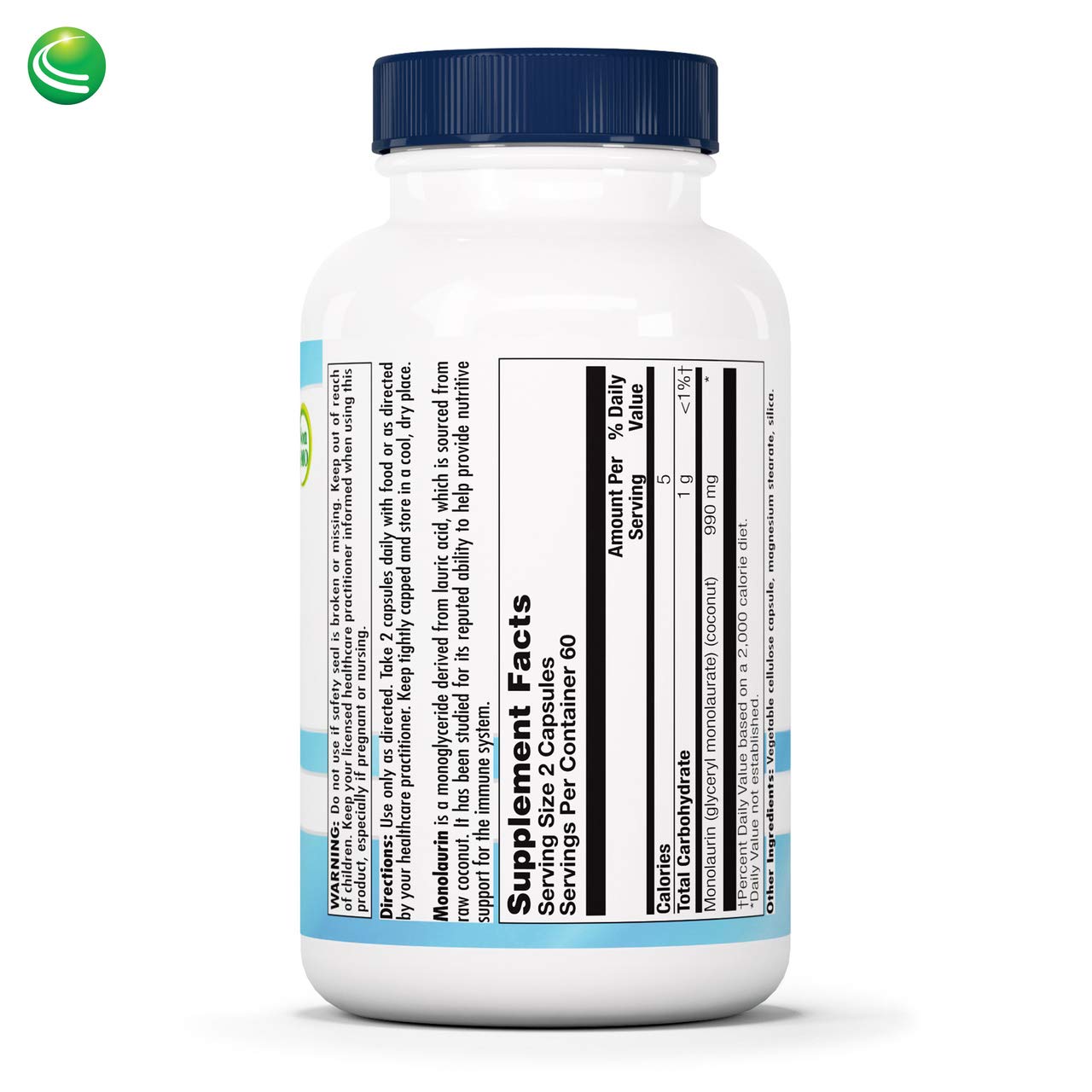 Nutra Biogenesis Monolaurin – 1000mg Coconut Monolaurin Capsules, Vegan, 120 Count