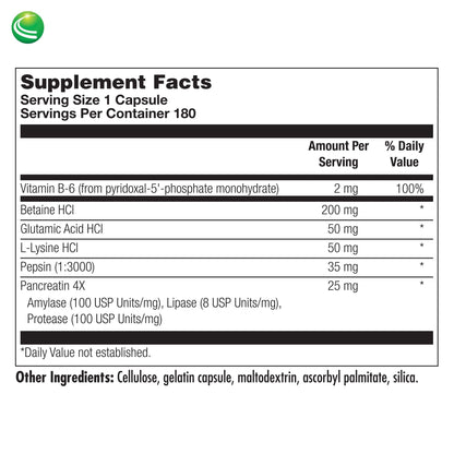 Nutra Biogenesis PanZyme - Betaine HCl with Pancreatin, Lipase & Protease | 180 Capsules