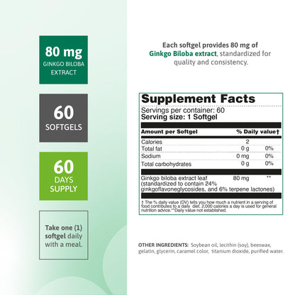 Nutra Nutrition Ginkgo Biloba 80 mg – Cognitive Support & Memory