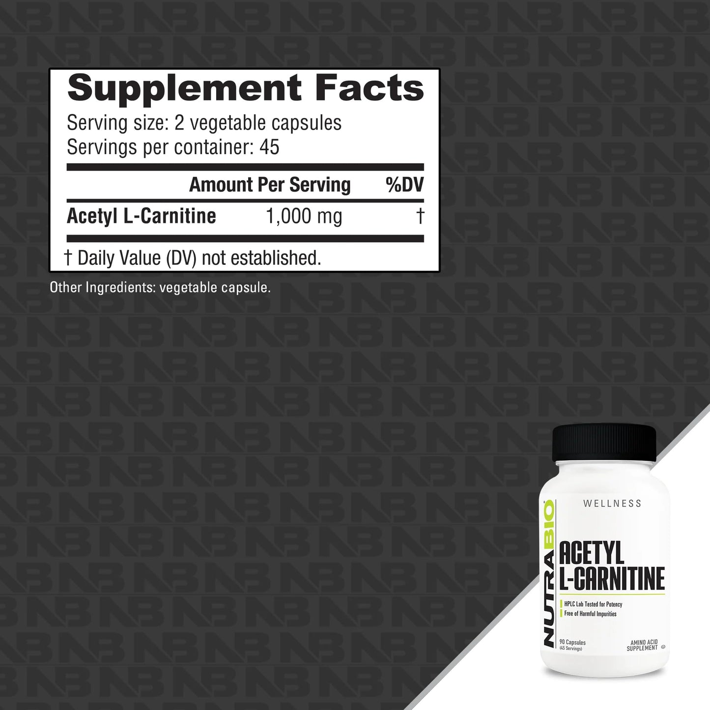 NutraBio Acetyl L-Carnitine (ALCAR) Supplement 500mg - 90 Capsules | Natural Energy Production & Metabolic Support