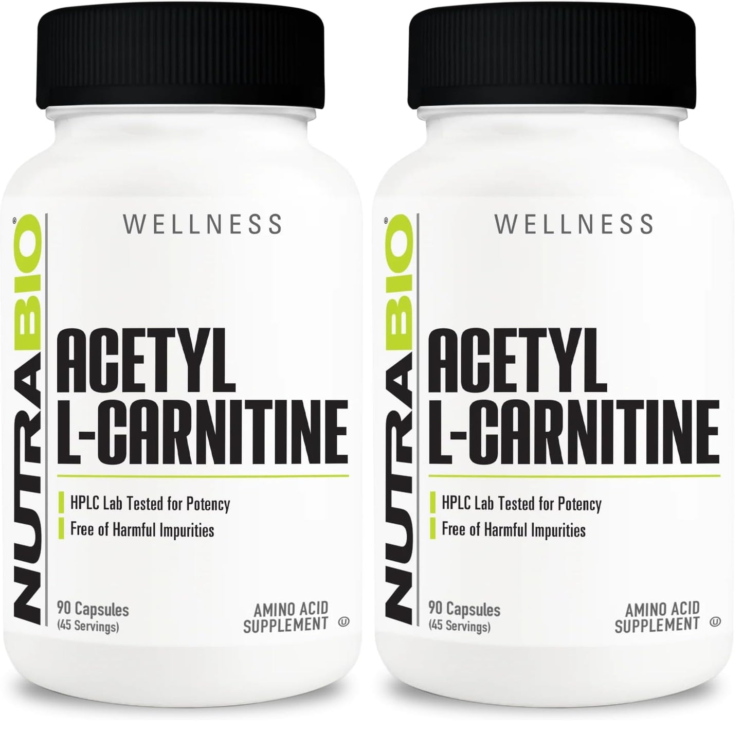 NutraBio Acetyl L-Carnitine (ALCAR) 500mg – Energy & Metabolic Support, 90 Capsules (2 Pack)