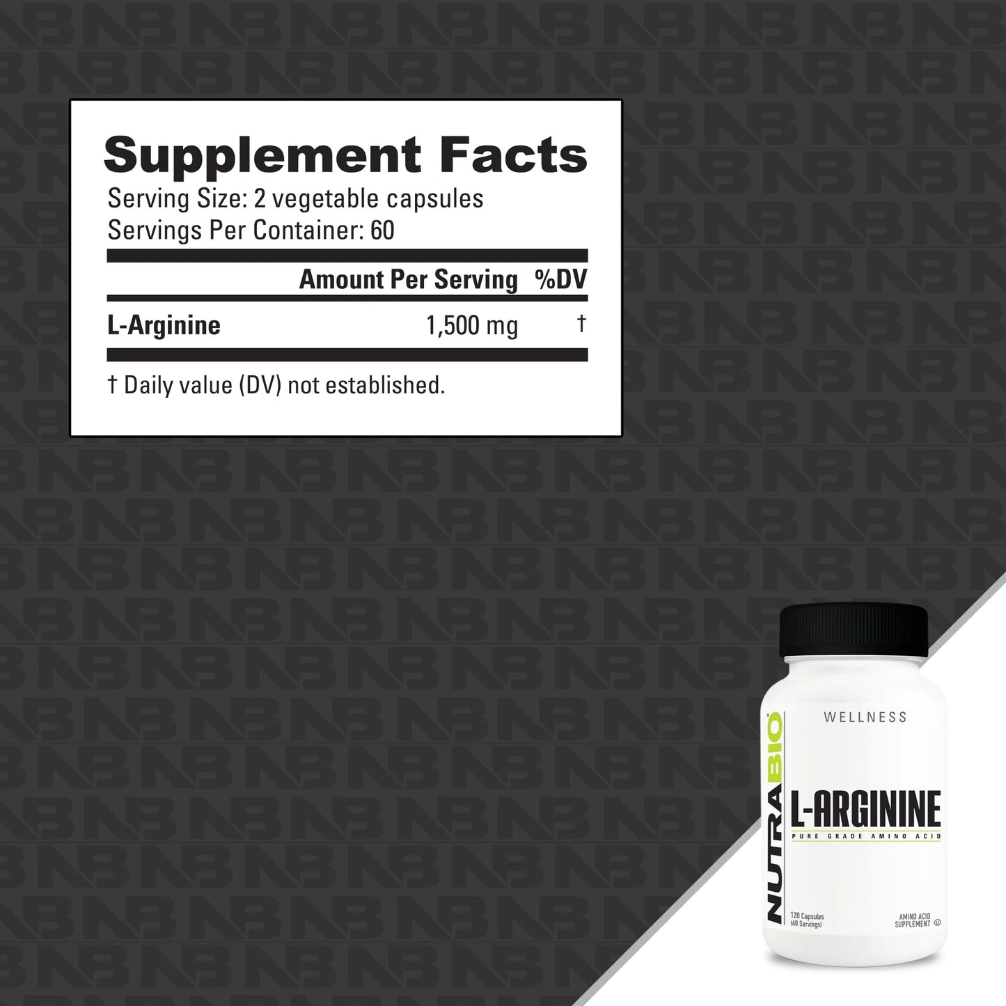 NutraBio L-Arginine 750mg – Nitric Oxide Precursor, Blood Flow & Muscle Growth | 120 Capsules