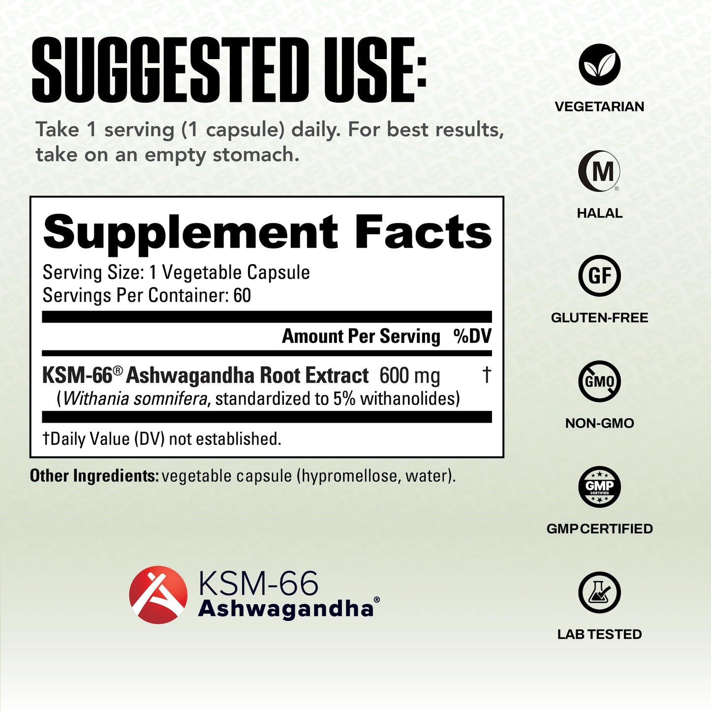 NutraBio Ashwagandha KSM-66 – Ashwagandha Herbal Supplement for Stress, Mood & Performance | 600 mg, 60 Capsules
