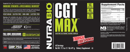 NutraBio CGT-MAX Powder – Creatine, Glutamine & Taurine for Muscle Recovery & Strength