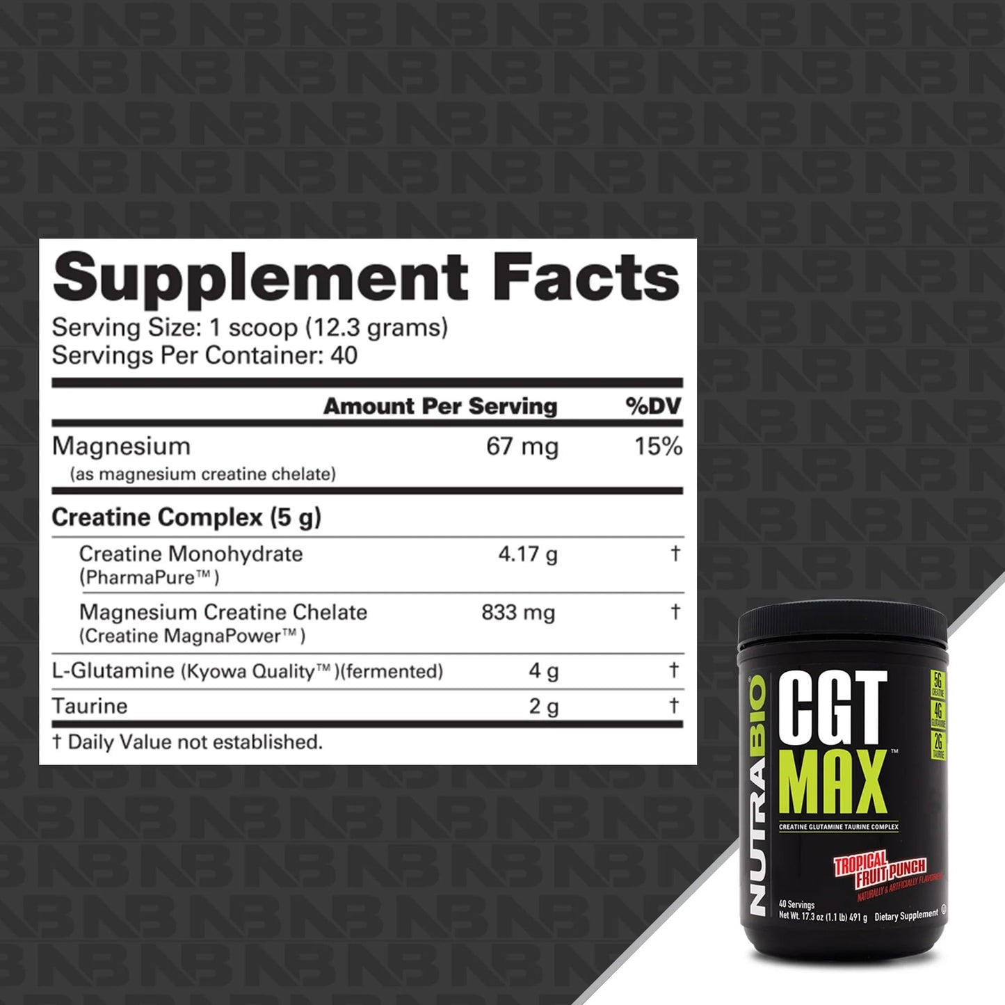 NutraBio CGT-MAX Powder – Creatine, Glutamine & Taurine for Muscle Recovery & Strength